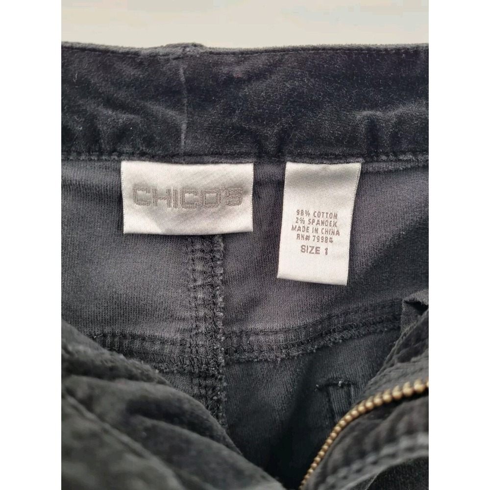Chicos Black Velvet Pants Size 1 (8) Button/Zip - Picture 5 of 6